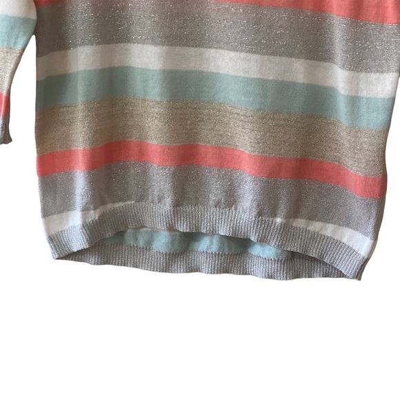 LOFT‎ Linen Blend Shimmer Striped Crewneck Sweater - Picture 5 of 8